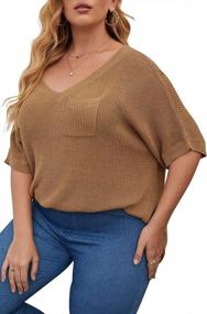 img 2 attached to Plus Size Women'S Knit Sweater Tunic Top W/ V Neck, Front Pocket & Side Slits