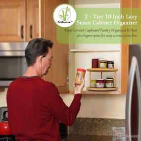 img 2 attached to 🍽️ 10 Inch 2-Tier Bamboo Lazy Susan Turntable Spice Rack for Kitchen Countertop/Cabinet – Rotating Condiments Organizer