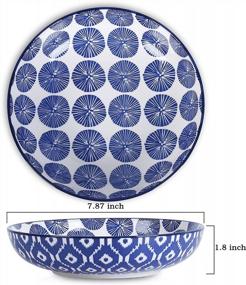 img 3 attached to Selamica Porcelain 26 Ounce Pasta Bowls Set Of 6, 8 Inch Wide And Shallow Salad Bowls, Serving Bowls, Microwave & Dishwasher Safe, Sturdy & Stackable, Vintage Blue