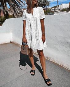 img 3 attached to Imily Bela Womens Summer Lace Dresses Eyelet Casual Flowy Babydoll Swing Short Sleeve V Neck Tunic Dress