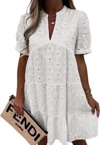 img 4 attached to Imily Bela Womens Summer Lace Dresses Eyelet Casual Flowy Babydoll Swing Short Sleeve V Neck Tunic Dress