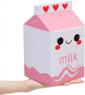 anboor milk box squishies - 8.9 inches jumbo, soft, slow rising, scented, kawaii food squishy charm for stress relief, kids toys and decorative props in pink logo