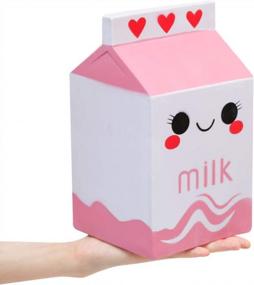 img 4 attached to Anboor Milk Box Squishies - 8,9 дюйма Jumbo, мягкие, медленно поднимающиеся, ароматизированные, Kawaii Food Squishy Charm для снятия стресса, детские игрушки и декоративные реквизиты розового цвета