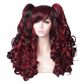 img 4 attached to Multi-Color Long Curly Cosplay Wig With Dual Ponytails (Black And Red) By ColorGround