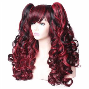 img 1 attached to Multi-Color Long Curly Cosplay Wig With Dual Ponytails (Black And Red) By ColorGround