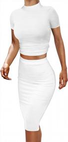 img 4 attached to GOBLES Women'S Short Sleeve 2 Pieces Outfits Bodycon Skirt And Ruched Crop Cami Top Sets