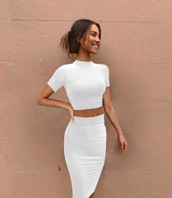 img 2 attached to GOBLES Women'S Short Sleeve 2 Pieces Outfits Bodycon Skirt And Ruched Crop Cami Top Sets