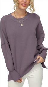 img 1 attached to Prinbara Women Crewneck Batwing Sleeve Oversized Side Slit Ribbed Knit Pullover Sweater Top