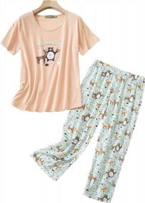 img 4 attached to Comfortable & Stylish Women'S Cotton Pajama Sets With Short Tops & Capri Pants For A Restful Sleep