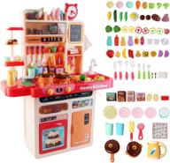 my happy little chef kitchen set - 80 pieces with multi-functional button panel, light, sound and real steam functions (pink) logo