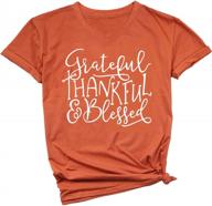 women's thanksgiving v-neck t-shirt: letter print short sleeve tee - grateful, thankful, and blessed - casual fall tops logo