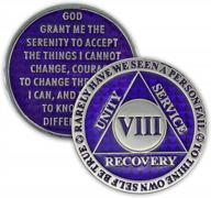 thick triplate aa recovery coin - 8 year sobriety legacy chip in purple color for anniversary celebrations logo
