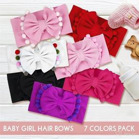 img 3 attached to 🎀 Emma Bear Boutique Pompom Baby Headbands - Stylish Baby Girl Bows Head Band, Soft Waffle Knit Material - Adorable Toddler Hair Accessories, Must-Have Newborn Essentials, Photogenic Props, Matching Infant Outfits - Set of 7