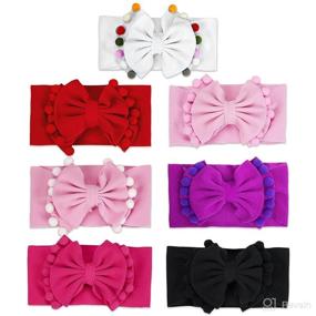 img 4 attached to 🎀 Emma Bear Boutique Pompom Baby Headbands - Stylish Baby Girl Bows Head Band, Soft Waffle Knit Material - Adorable Toddler Hair Accessories, Must-Have Newborn Essentials, Photogenic Props, Matching Infant Outfits - Set of 7