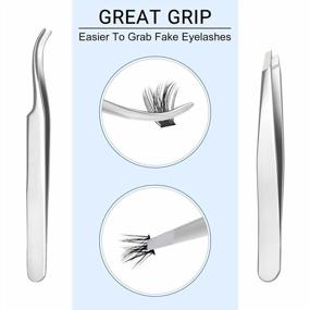 img 3 attached to Stainless Steel Eyelash Cluster Tweezers Set - 2 Pcs QUEWEL Lash Applicator Tool For Easy Lash Application And Removal, Perfect For DIY Lashes And Cluster Extensions, Silver
