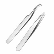 stainless steel eyelash cluster tweezers set - 2 pcs quewel lash applicator tool for easy lash application and removal, perfect for diy lashes and cluster extensions, silver logo