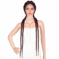 kalyss hand-braided synthetic lace front box braided wig - 360 lace front, burgundy red and black, double french-braided style, lightweight and heat resistant, logo