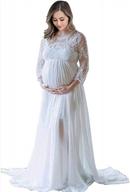 chic and elegant women's maternity gown with white lace and floral chiffon details logo