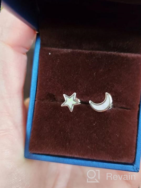 img 1 attached to ✨ Sparkling Qings Star Moon Moonlight Opal Stud Earrings: Color-Changing 925 Sterling Silver for Women and Girls review by Cassie Turner