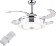 36w modern silver ceiling fan chandelier with remote control, 42in retractable & 7-color changing light for kitchen living room - tfcfl 110v logo