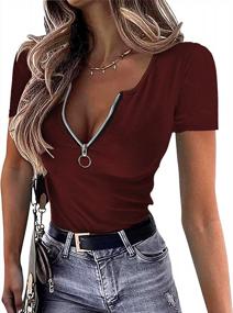 img 4 attached to Women'S Summer Short Sleeve Sexy V Neck Zipper Fitted Tops Henley Shirts Blouses By Thanth