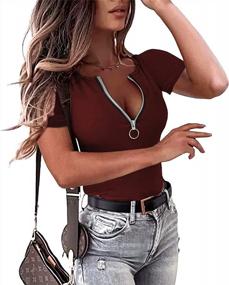 img 1 attached to Women'S Summer Short Sleeve Sexy V Neck Zipper Fitted Tops Henley Shirts Blouses By Thanth