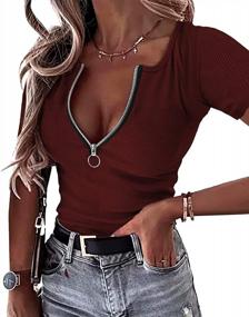 img 3 attached to Women'S Summer Short Sleeve Sexy V Neck Zipper Fitted Tops Henley Shirts Blouses By Thanth