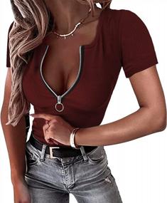 img 2 attached to Women'S Summer Short Sleeve Sexy V Neck Zipper Fitted Tops Henley Shirts Blouses By Thanth