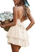 floral layered ruffle jumpsuit: glamaker women's sleeveless v neck romper with spaghetti straps - perfect for summer dressy occasions logo