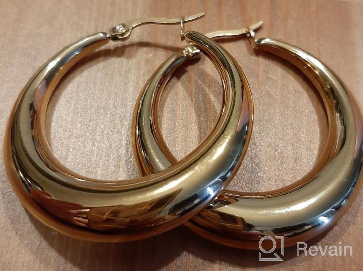 img 1 attached to 💫 Stylish Hollow Tube Hoop Earrings for Women & Girls - Gold/Silver Moon/Oval Shape with Snap Design review by Dana Wilson