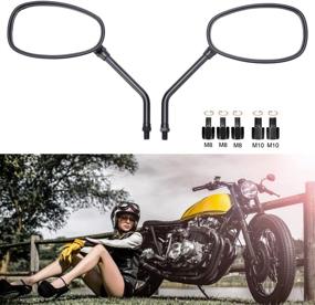 img 3 attached to 🛵 Black Chrome Rectangle M10 Motorcycle Side Mirrors | Rearview Wing Mirrors for Bobber ATV Street Bike Cruiser Chopper