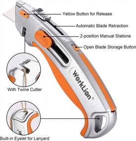 img 2 attached to Heavy-Duty Utility Knife With Zinc Alloy Body, Rubber Grip Handle & Retractable 3 Position - Plus Extra 5 Blades Refills And Safe Box Cutter Design By WORKLION