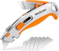 heavy-duty utility knife with zinc alloy body, rubber grip handle & retractable 3 position - plus extra 5 blades refills and safe box cutter design by worklion logo