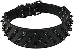 img 3 attached to 🐶 Dogs Kingdom Black Leather Dog Collar with Spikes and Studs - 2 Inches Wide, 31 Spikes, 52 Studs - Ideal for Pit Bulls and Boxers