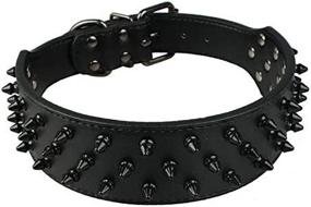 img 1 attached to 🐶 Dogs Kingdom Black Leather Dog Collar with Spikes and Studs - 2 Inches Wide, 31 Spikes, 52 Studs - Ideal for Pit Bulls and Boxers