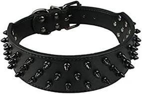 img 4 attached to 🐶 Dogs Kingdom Black Leather Dog Collar with Spikes and Studs - 2 Inches Wide, 31 Spikes, 52 Studs - Ideal for Pit Bulls and Boxers