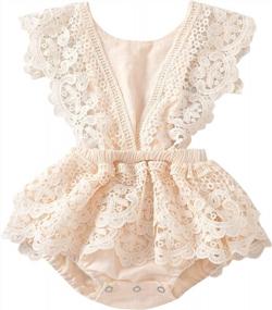 img 4 attached to 2Pcs Newborn Baby Girl Lace Ruffles Sleeve Bodysuit Backless Jumpsuit Romper Set Clothes