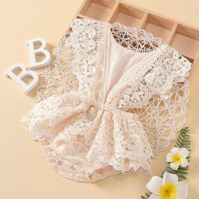 img 2 attached to 2Pcs Newborn Baby Girl Lace Ruffles Sleeve Bodysuit Backless Jumpsuit Romper Set Clothes