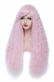 img 2 attached to 32'' Pink Extra Long Curly Wavy Hair Wig With Bangs For Women | Bopocoko BU231PK