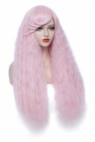 img 3 attached to 32'' Pink Extra Long Curly Wavy Hair Wig With Bangs For Women | Bopocoko BU231PK