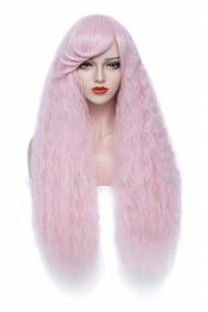 img 4 attached to 32'' Pink Extra Long Curly Wavy Hair Wig With Bangs For Women | Bopocoko BU231PK