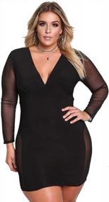 img 4 attached to Women'S V-Neck Lace Mesh See Through Perspective Bodycon Clubwear Mini Short Plus Size Night Party Dress