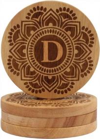 img 4 attached to Round Monogram Coasters Set Of 4 - Letter D, Wood Drink Coasters For Bar And Home Decor, Housewarming Gift Idea