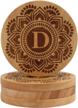 round monogram coasters set of 4 - letter d, wood drink coasters for bar and home decor, housewarming gift idea logo