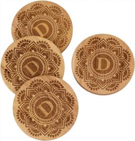img 3 attached to Round Monogram Coasters Set Of 4 - Letter D, Wood Drink Coasters For Bar And Home Decor, Housewarming Gift Idea