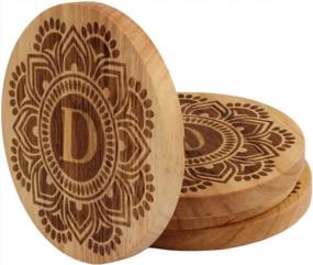 img 2 attached to Round Monogram Coasters Set Of 4 - Letter D, Wood Drink Coasters For Bar And Home Decor, Housewarming Gift Idea