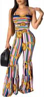 colorful chic: ms mouse women's rainbow print stripes crop top and wide leg pants set logo
