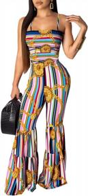 img 2 attached to Colorful Chic: MS Mouse Women'S Rainbow Print Stripes Crop Top And Wide Leg Pants Set