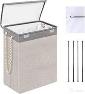 🧺 70l laundry hamper with lid - pobomvom freestanding dirty clothes storage basket for bedroom kids - collapsible bin with rope handles, waterproof lining ip44 (light grey) логотип