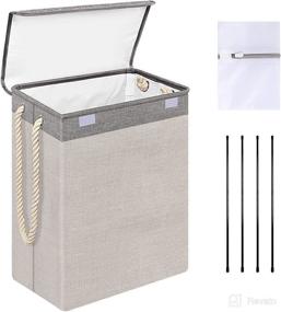 img 4 attached to 🧺 70L Laundry Hamper with Lid - POBOMVOM Freestanding Dirty Clothes Storage Basket for Bedroom Kids - Collapsible Bin with Rope Handles, Waterproof Lining IP44 (Light Grey)